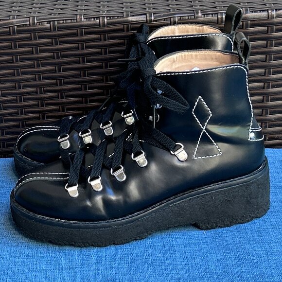 Free People ~ Western Mountains Hiker Boot ~ 37 ~ sz. 7  ~ Black Leather - Picture 3 of 11